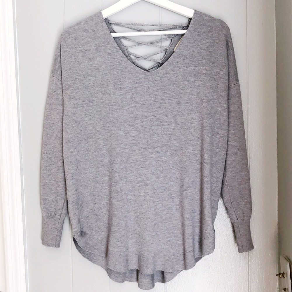 Dreamers Nordstrom XS Women’s Loose Relaxed Fit Lace Up Tie Back Sweater Grey